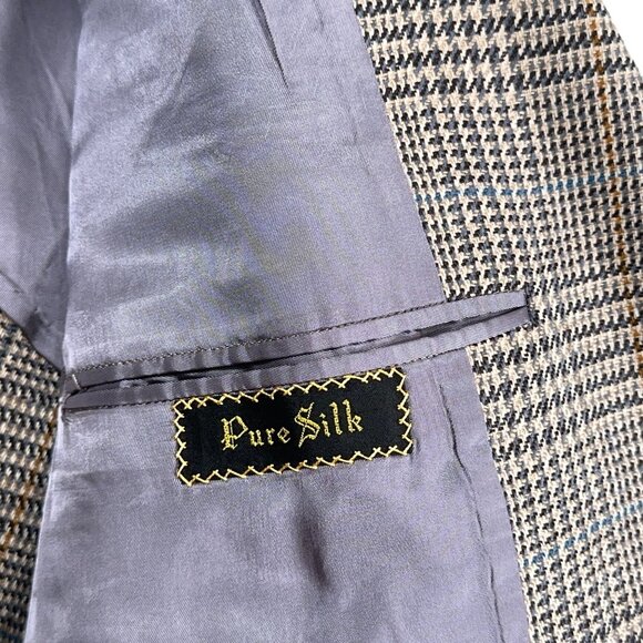 Oxxford Clothes Pure 100% Silk Checked Blazer Partially Lined Men's Size 42L - Picture 9 of 12